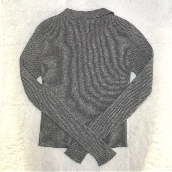 90s Y2K Vintage Energie Grey Ribbed Tie Front Extra Long Sleeve Sweater Top - Picture 2 of 3
